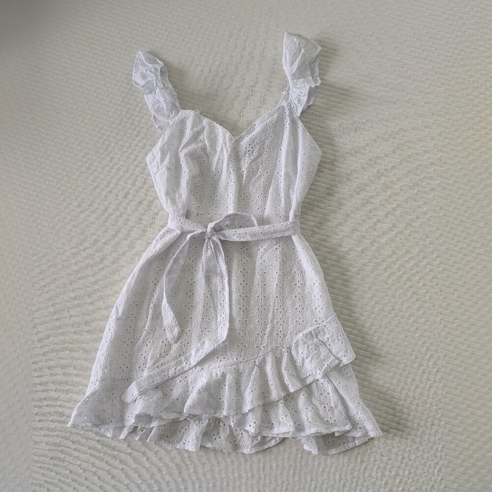 Lulus Sweetest Thoughts White Eyelet Cotton Ruffled Mini Dress - Picture 3 of 5